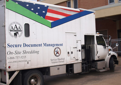 Secure paper shredding truck